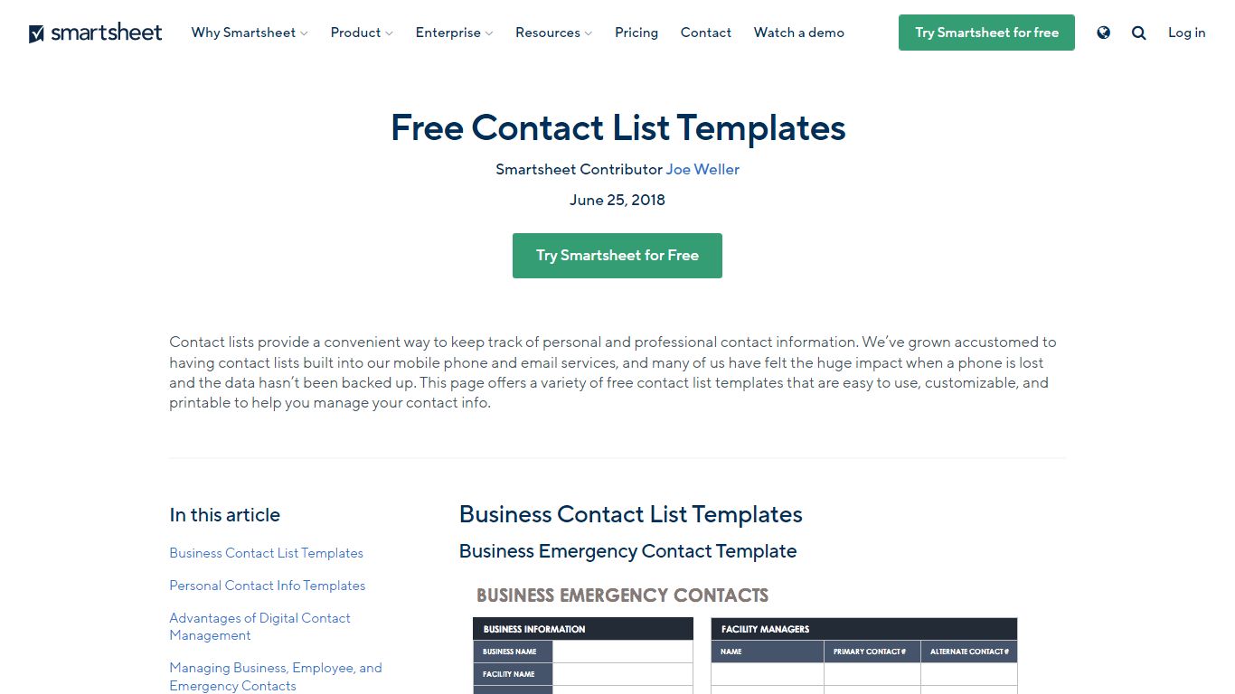 Free Contact List Templates | Smartsheet